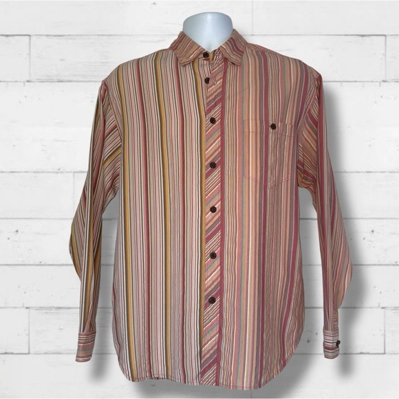 Tommy Bahama 100% Silk Striped Long Sleeve Shirt Men’s Medium Multicolor Luxe - Picture 4 of 14